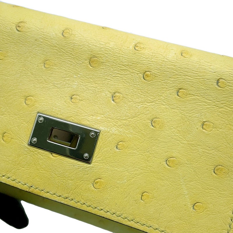 エルメス 三つ折り財布 ケリーウォレット ミディアム ジョーヌシトロン/シルバー金具 オーストリッチ Z刻印 財布