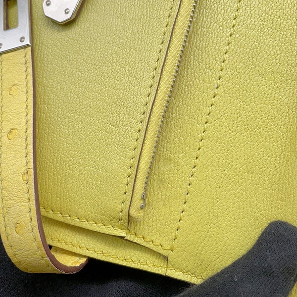 エルメス 三つ折り財布 ケリーウォレット ミディアム ジョーヌシトロン/シルバー金具 オーストリッチ Z刻印 財布
