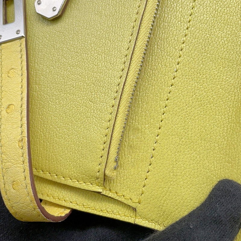 エルメス 三つ折り財布 ケリーウォレット ミディアム ジョーヌシトロン/シルバー金具 オーストリッチ Z刻印 財布
