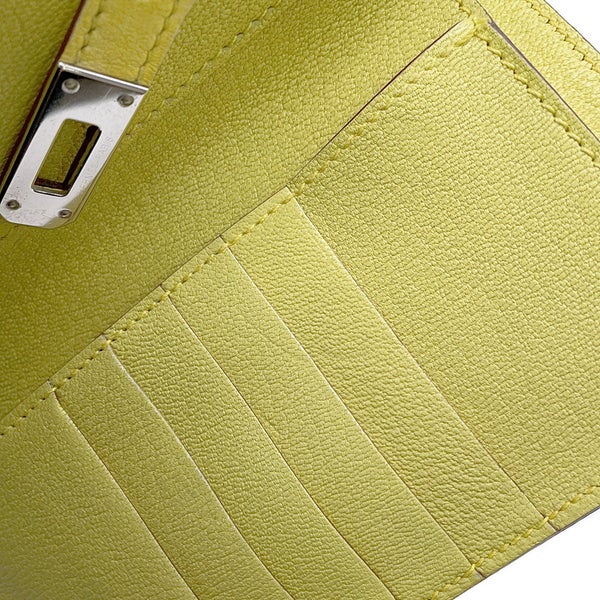 エルメス 三つ折り財布 ケリーウォレット ミディアム ジョーヌシトロン/シルバー金具 オーストリッチ Z刻印 財布