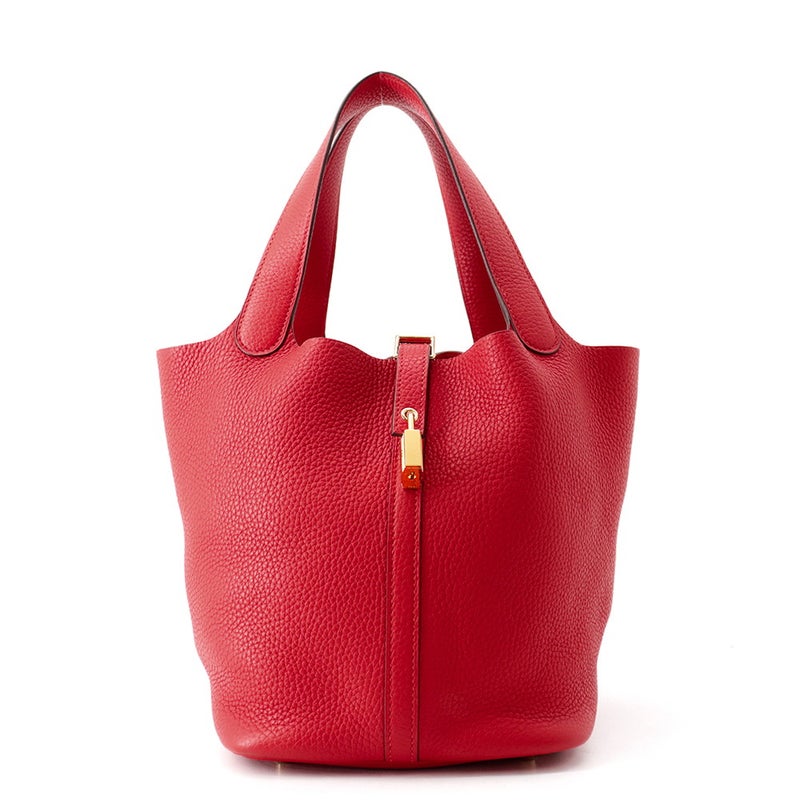 エルメス ハンドバッグ ピコタンロックMM ルージュカザック/ゴールド金具 トリヨンクレマンス C刻印 HERMES トートバッグ