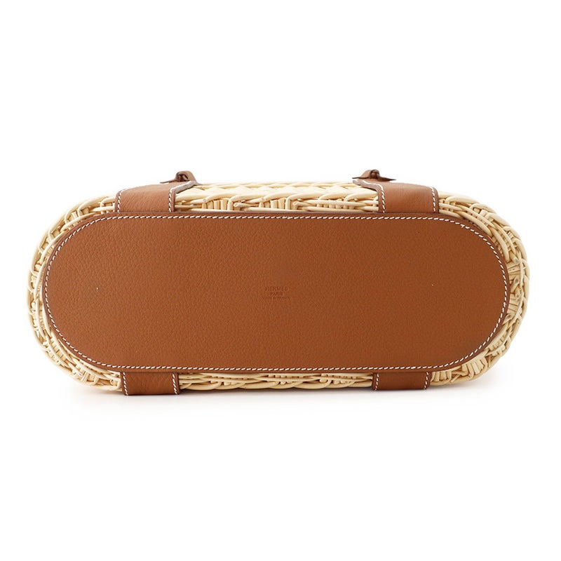 エルメス ボトルバスケット パーク ゴールド 柳材/トリヨン・リス HERMES ワイングラス付き