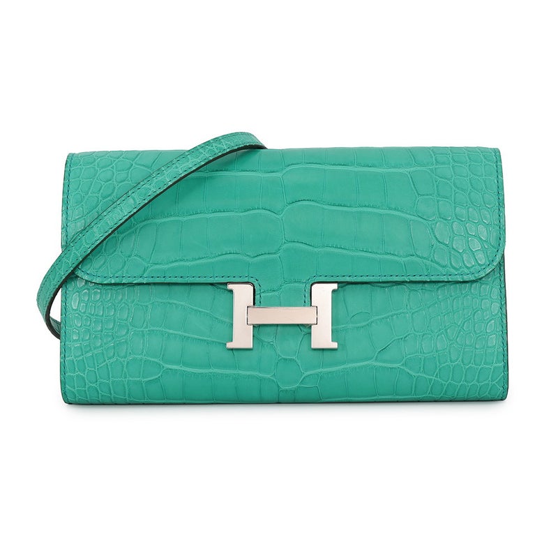 エルメス 長財布 コンスタンス トゥーゴー ロング ヴェールジェイド/シルバー金具 アリゲーターマット B刻印 HERMES 財布