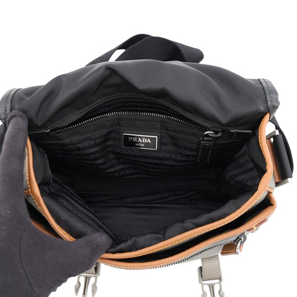 プラダ ショルダーバッグ サフィアーノレザー ナイロン 2VD769 PRADA 黒