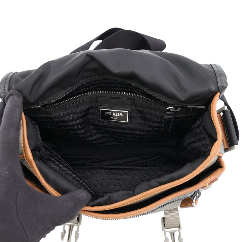 プラダ ショルダーバッグ サフィアーノレザー ナイロン 2VD769 PRADA 黒