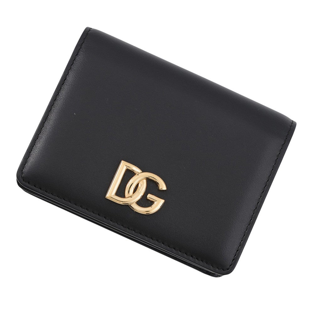 DOLCE&GABBANA 二つ折り財布 ブラック　本革　イタリア製　中面美品 ドルチェ＆ガッバーナ 二つ折り財布 ロゴ ウォレット カーフレザー