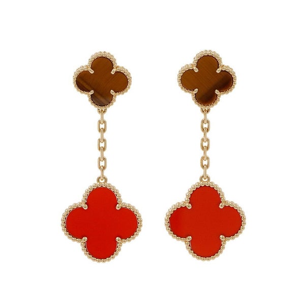 ヴァンクリ ピアス マジック アルハンブラ イヤリング 2モチーフ カーネリアン タイガーズアイ K18YG VCARN5JR00