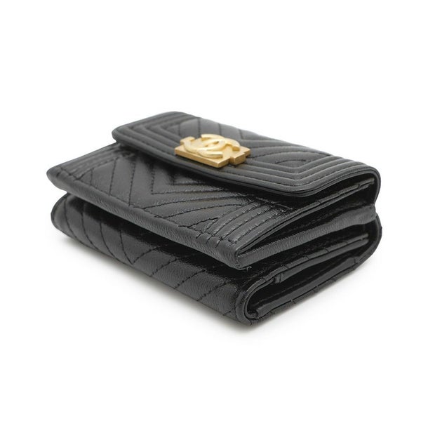 シャネル 三つ折財布 ボーイシャネル ココマーク スモールウォレット キャビアスキン A84432 CHANEL 黒
