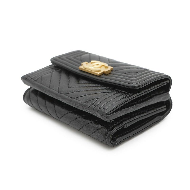 シャネル 三つ折財布 ボーイシャネル ココマーク スモールウォレット キャビアスキン A84432 CHANEL 黒