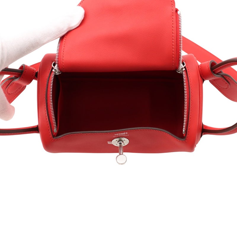 エルメス ハンドバッグ リンディ ミニ ルージュクー/シルバー金具 スイフト G刻印 HERMES バッグ 2wayショルダーバッグ