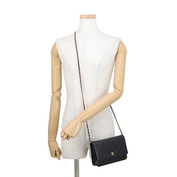 シャネル チェーンウォレット クラシック マトラッセ ココマーク キャビアスキン AP0250 CHANEL 財布 ブラック 黒