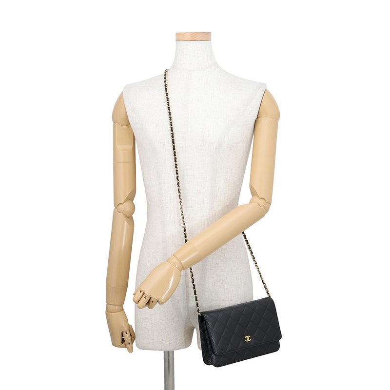 シャネル チェーンウォレット クラシック マトラッセ ココマーク キャビアスキン AP0250 CHANEL 財布 ブラック 黒