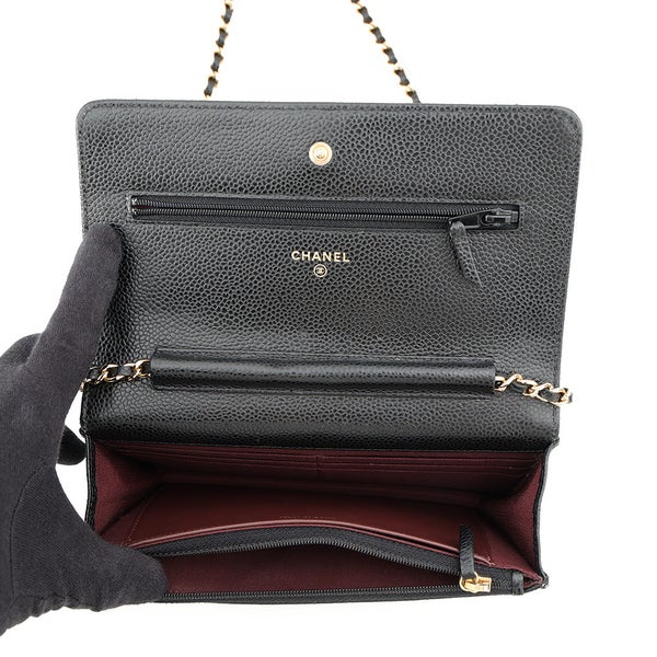 シャネル チェーンウォレット クラシック マトラッセ ココマーク キャビアスキン AP0250 CHANEL 財布 ブラック 黒