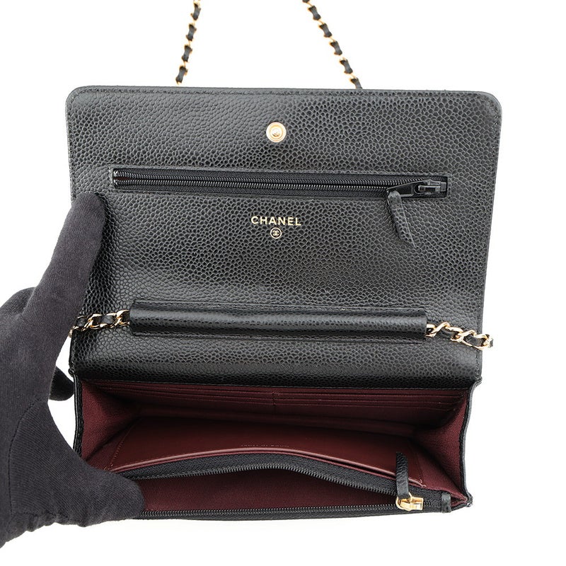 シャネル チェーンウォレット クラシック マトラッセ ココマーク キャビアスキン AP0250 CHANEL 財布 ブラック 黒