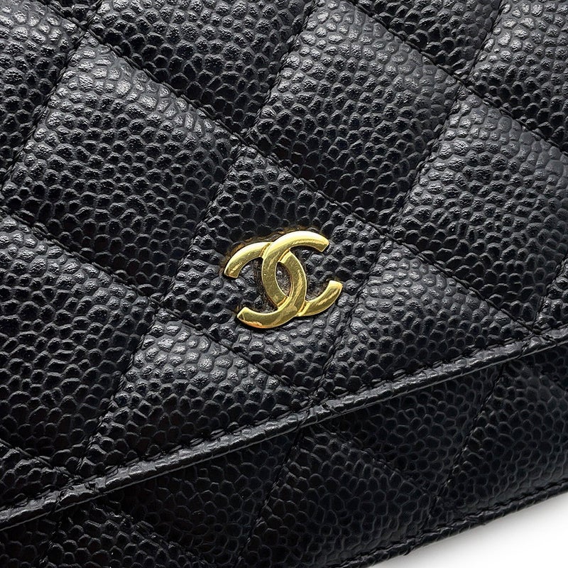 シャネル チェーンウォレット クラシック マトラッセ ココマーク キャビアスキン AP0250 CHANEL 財布 ブラック 黒
