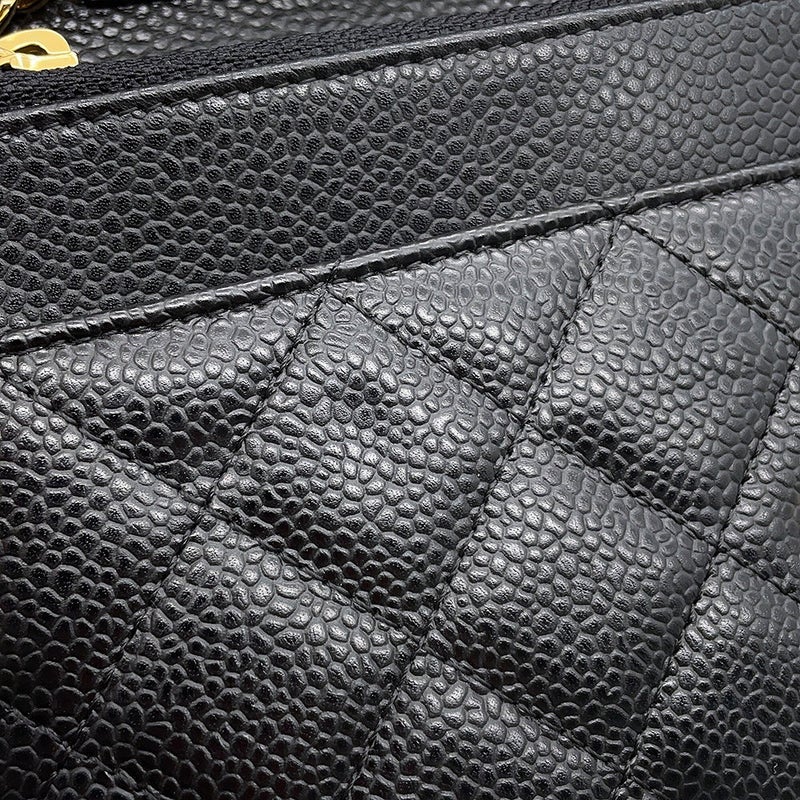 シャネル チェーンウォレット クラシック マトラッセ ココマーク キャビアスキン AP0250 CHANEL 財布 ブラック 黒