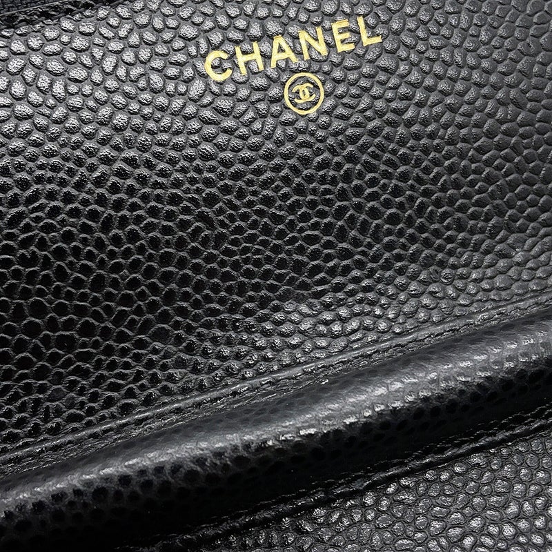 シャネル チェーンウォレット クラシック マトラッセ ココマーク キャビアスキン AP0250 CHANEL 財布 ブラック 黒
