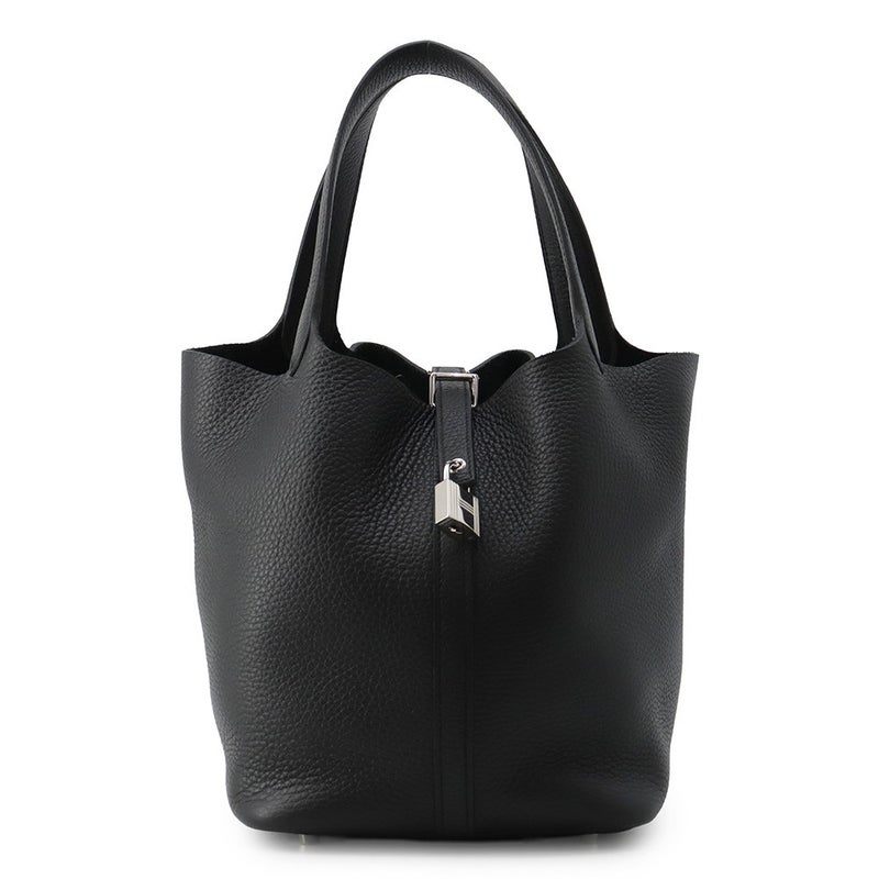 エルメス ハンドバッグ ピコタンロックMM ブラック/シルバー金具 トリヨンクレマンス B刻印 HERMES 黒