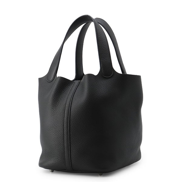 エルメス ハンドバッグ ピコタンロックMM ブラック/シルバー金具 トリヨンクレマンス B刻印 HERMES 黒