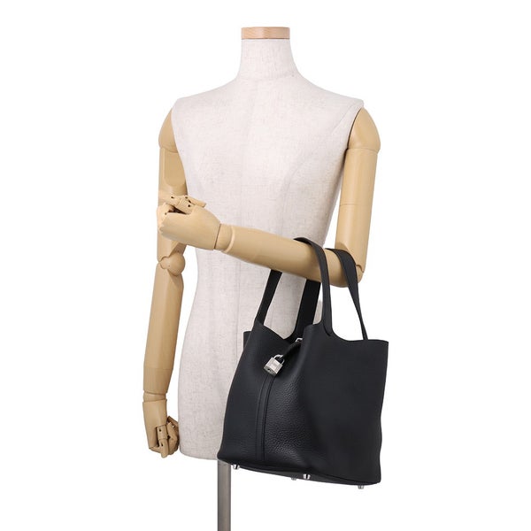 エルメス ハンドバッグ ピコタンロックMM ブラック/シルバー金具 トリヨンクレマンス B刻印 HERMES 黒