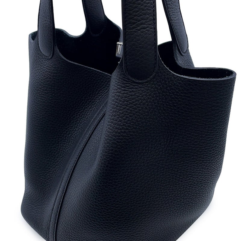 エルメス ハンドバッグ ピコタンロックMM ブラック/シルバー金具 トリヨンクレマンス B刻印 HERMES 黒