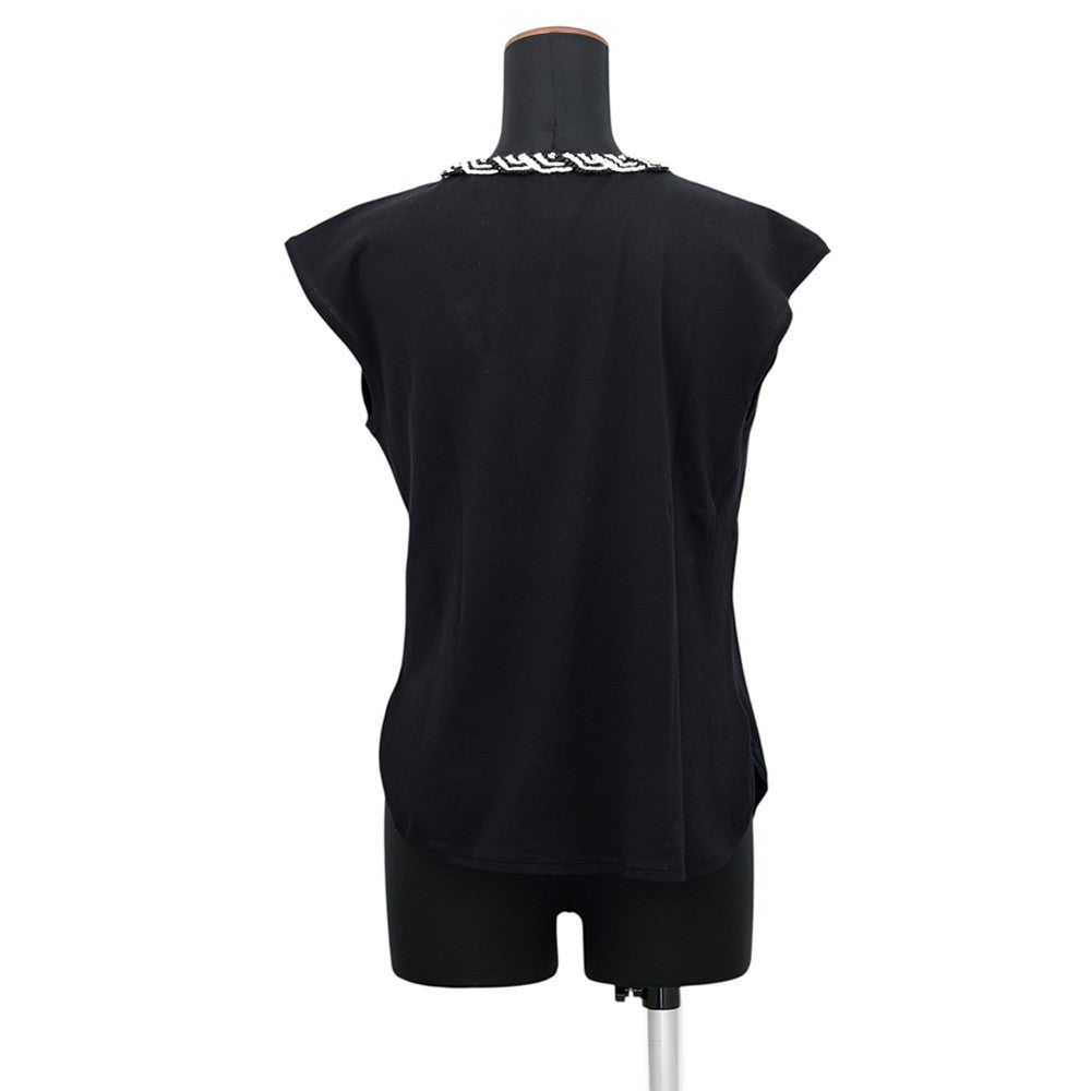 CHANEL トップス　コットン100% シャネル Tシャツ フレンチスリーブ ツイードトリム コットン