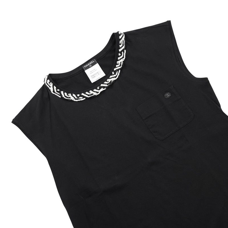 シャネル Ｔシャツ フレンチスリーブ ツイードトリム コットン レディースサイズ38 CHANEL トップス 黒
