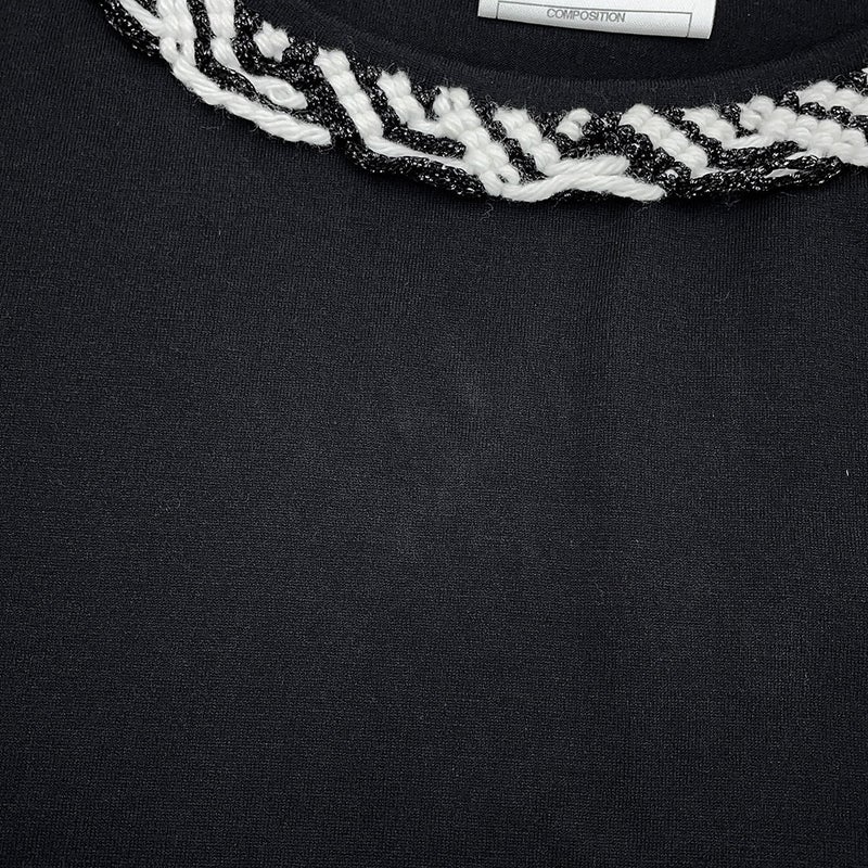シャネル Ｔシャツ フレンチスリーブ ツイードトリム コットン レディースサイズ38 CHANEL トップス 黒