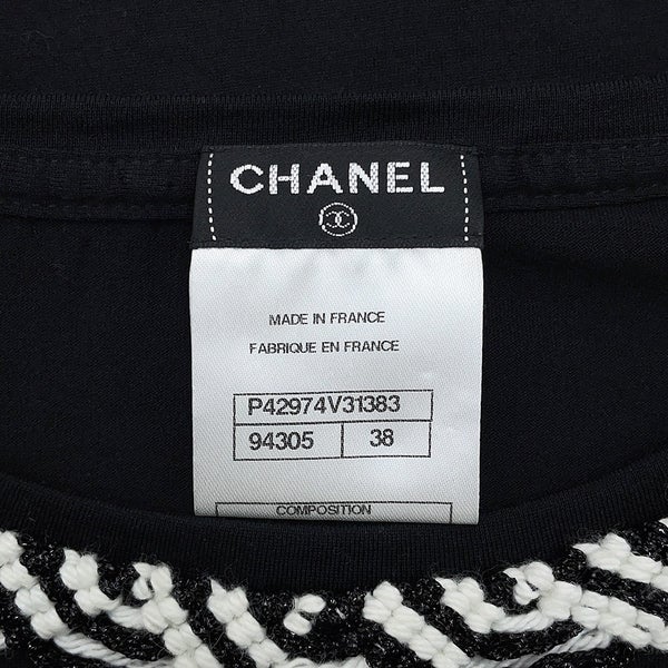 シャネル Ｔシャツ フレンチスリーブ ツイードトリム コットン レディースサイズ38 CHANEL トップス 黒