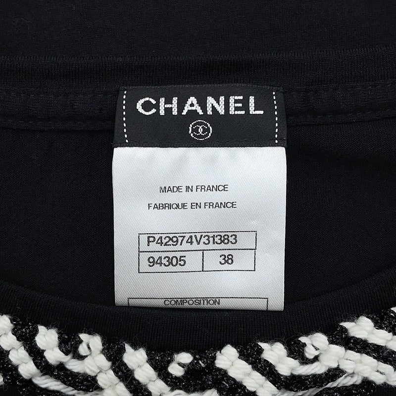 シャネル Ｔシャツ フレンチスリーブ ツイードトリム コットン レディースサイズ38 CHANEL トップス 黒
