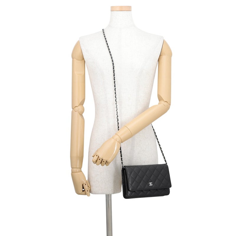 シャネル チェーンウォレット クラシック マトラッセ ココマーク キャビアスキン AP0250 CHANEL 財布 黒