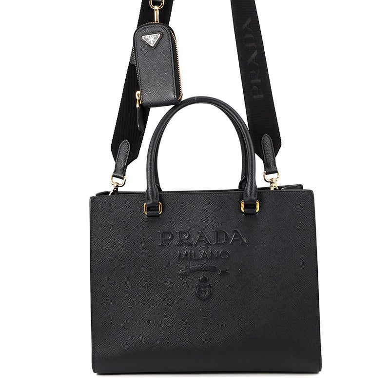 プラダ ハンドバッグ エンボスロゴ サフィアーノレザー 1BA335 PRADA 2way 黒