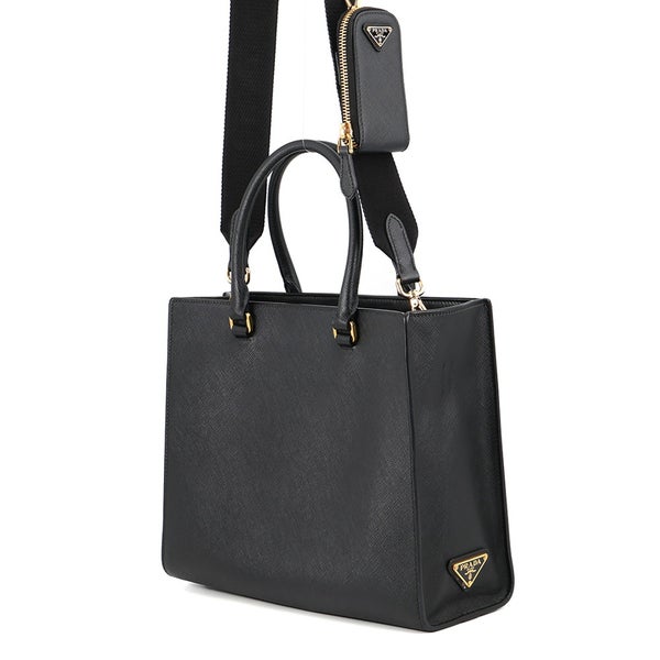 プラダ ハンドバッグ エンボスロゴ サフィアーノレザー 1BA335 PRADA 2way 黒