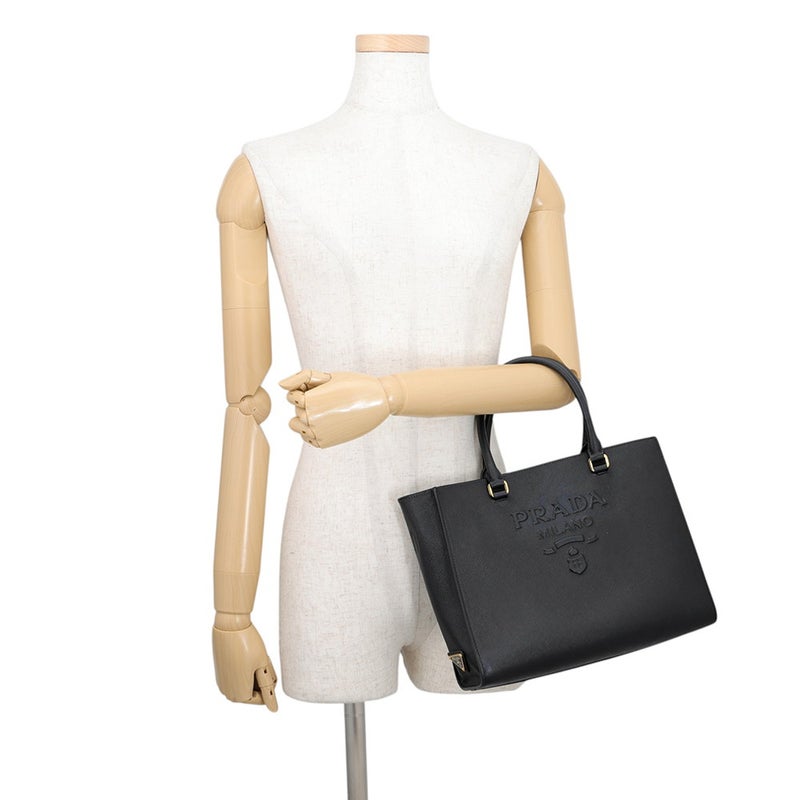 プラダ ハンドバッグ エンボスロゴ サフィアーノレザー 1BA335 PRADA 2way 黒
