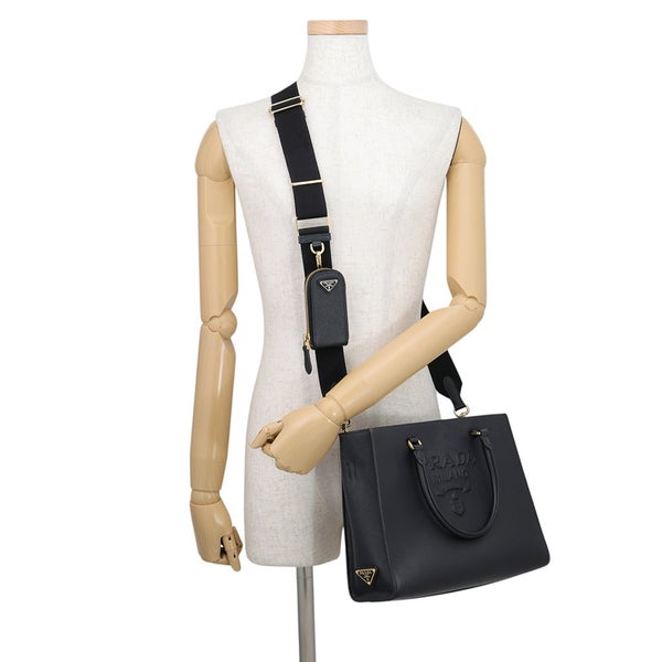 プラダ ハンドバッグ エンボスロゴ サフィアーノレザー 1BA335 PRADA 2way 黒