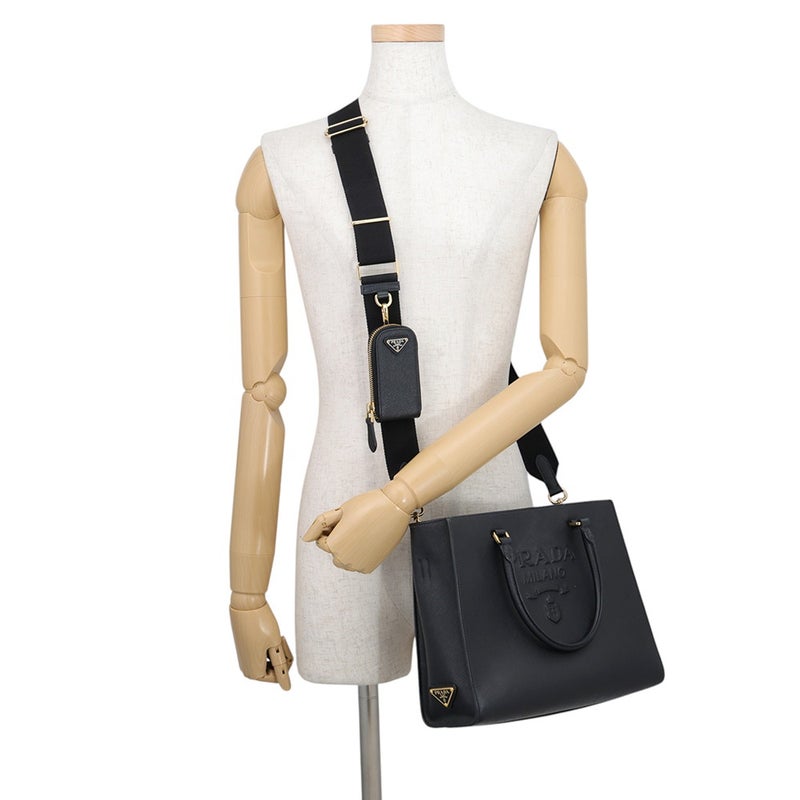 プラダ ハンドバッグ エンボスロゴ サフィアーノレザー 1BA335 PRADA 2way 黒
