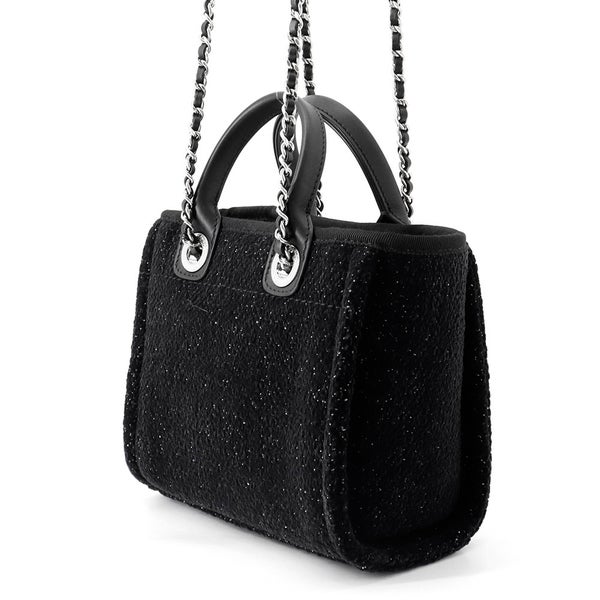 シャネル トートバッグ ドーヴィルライン ミニ ロゴ ラメツイード/レザー A86374 CHANEL バッグ 黒