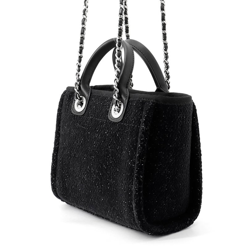 シャネル トートバッグ ドーヴィルライン ミニ ロゴ ラメツイード/レザー A86374 CHANEL バッグ 黒