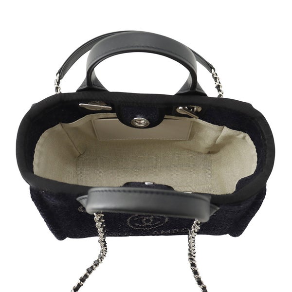 シャネル トートバッグ ドーヴィルライン ミニ ロゴ ラメツイード/レザー A86374 CHANEL バッグ 黒