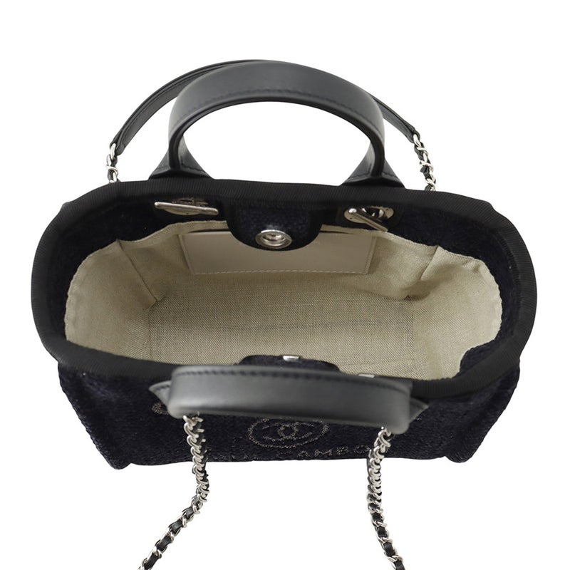 シャネル トートバッグ ドーヴィルライン ミニ ロゴ ラメツイード/レザー A86374 CHANEL バッグ 黒