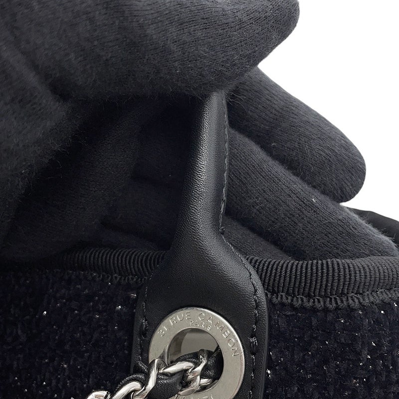 シャネル トートバッグ ドーヴィルライン ミニ ロゴ ラメツイード/レザー A86374 CHANEL バッグ 黒