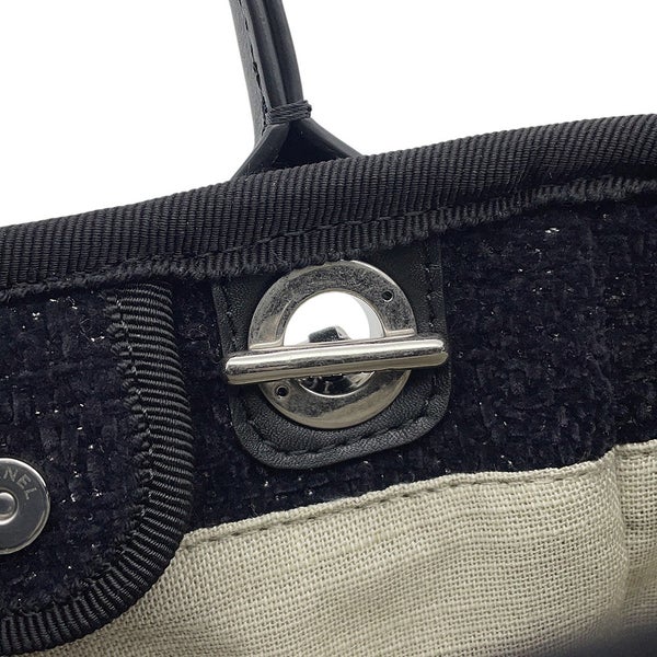 シャネル トートバッグ ドーヴィルライン ミニ ロゴ ラメツイード/レザー A86374 CHANEL バッグ 黒