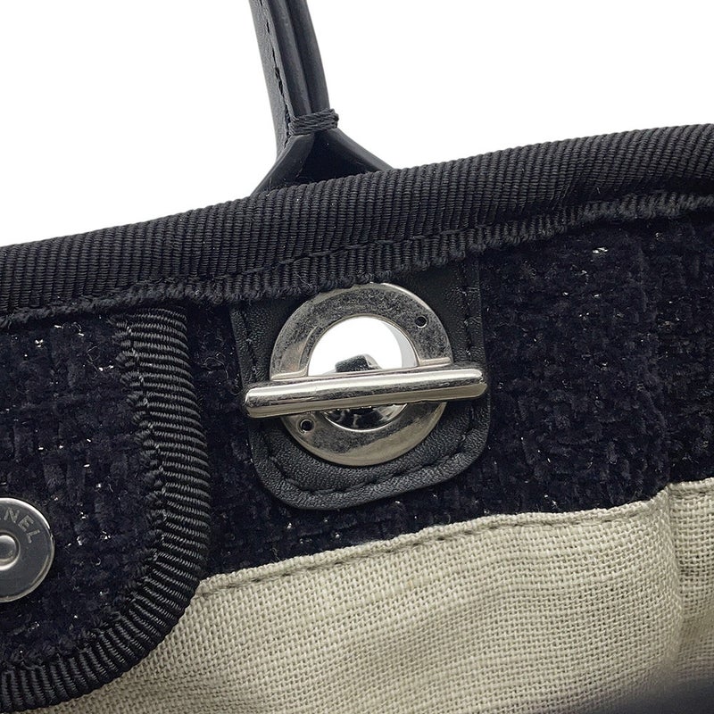 シャネル トートバッグ ドーヴィルライン ミニ ロゴ ラメツイード/レザー A86374 CHANEL バッグ 黒