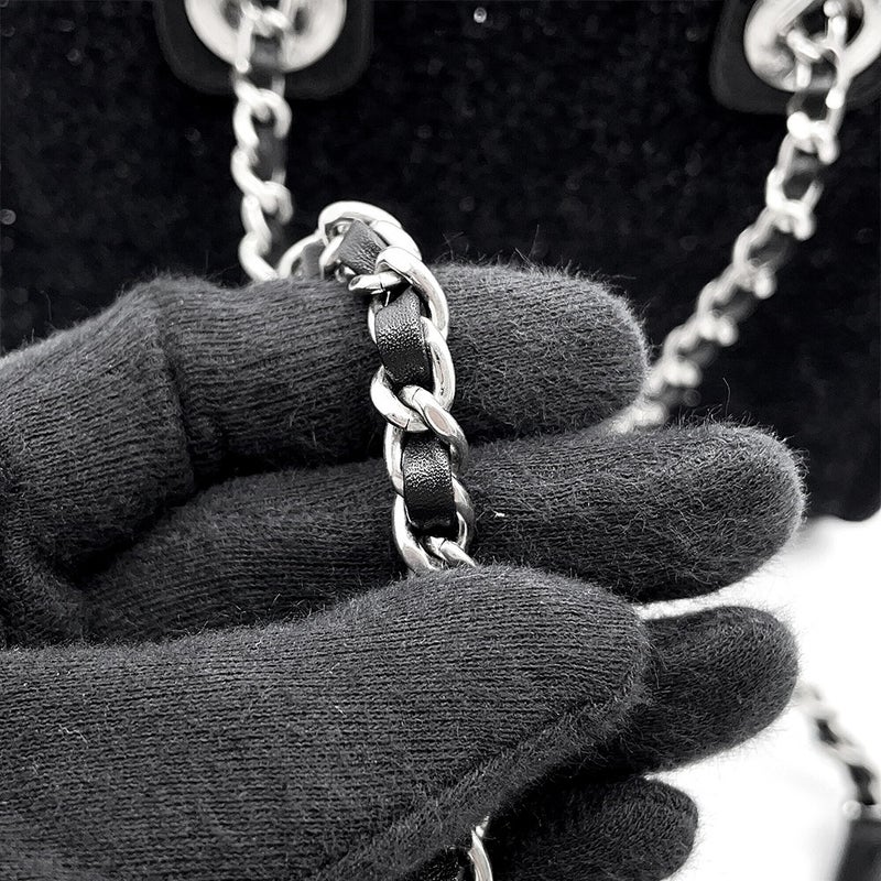 シャネル トートバッグ ドーヴィルライン ミニ ロゴ ラメツイード/レザー A86374 CHANEL バッグ 黒