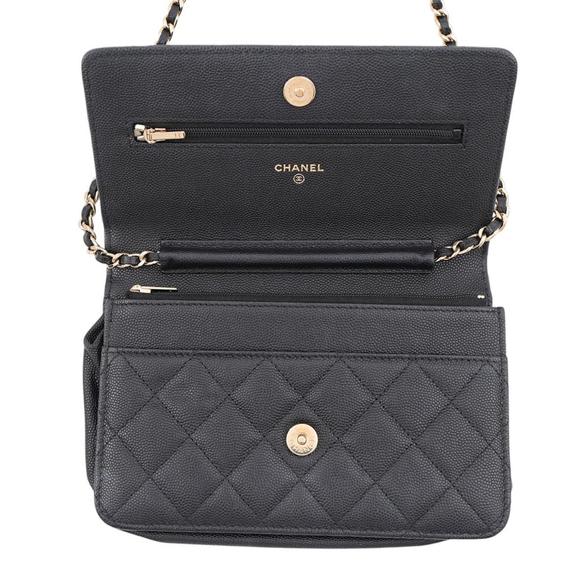 シャネル チェーンウォレット マトラッセ ココマーク キャビアスキン AP3127 CHANEL 長財布 黒