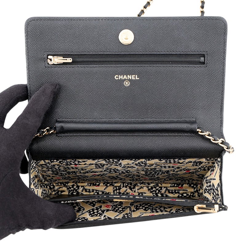 シャネル チェーンウォレット マトラッセ ココマーク キャビアスキン AP3127 CHANEL 長財布 黒
