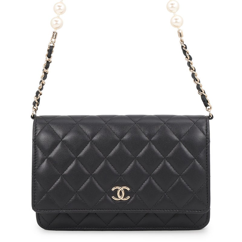 シャネル パールチェーンウォレット マトラッセ ココマーク ラムスキン AP1841 CHANEL 財布 黒