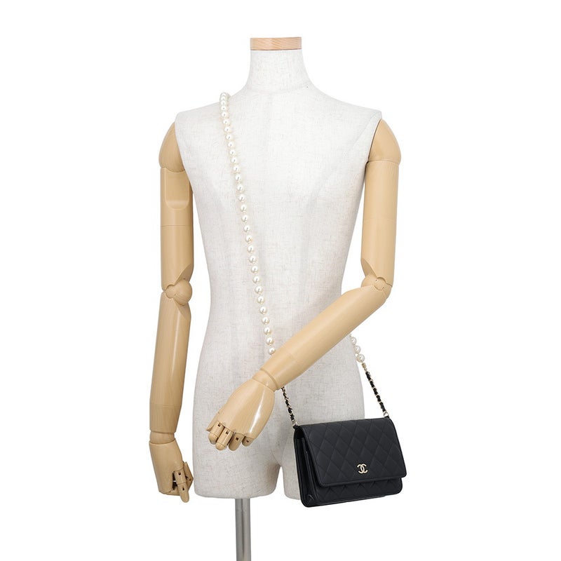 シャネル パールチェーンウォレット マトラッセ ココマーク ラムスキン AP1841 CHANEL 財布 黒