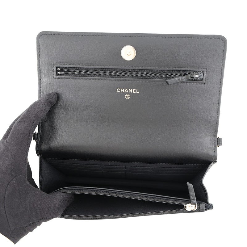 シャネル パールチェーンウォレット マトラッセ ココマーク ラムスキン AP1841 CHANEL 財布 黒