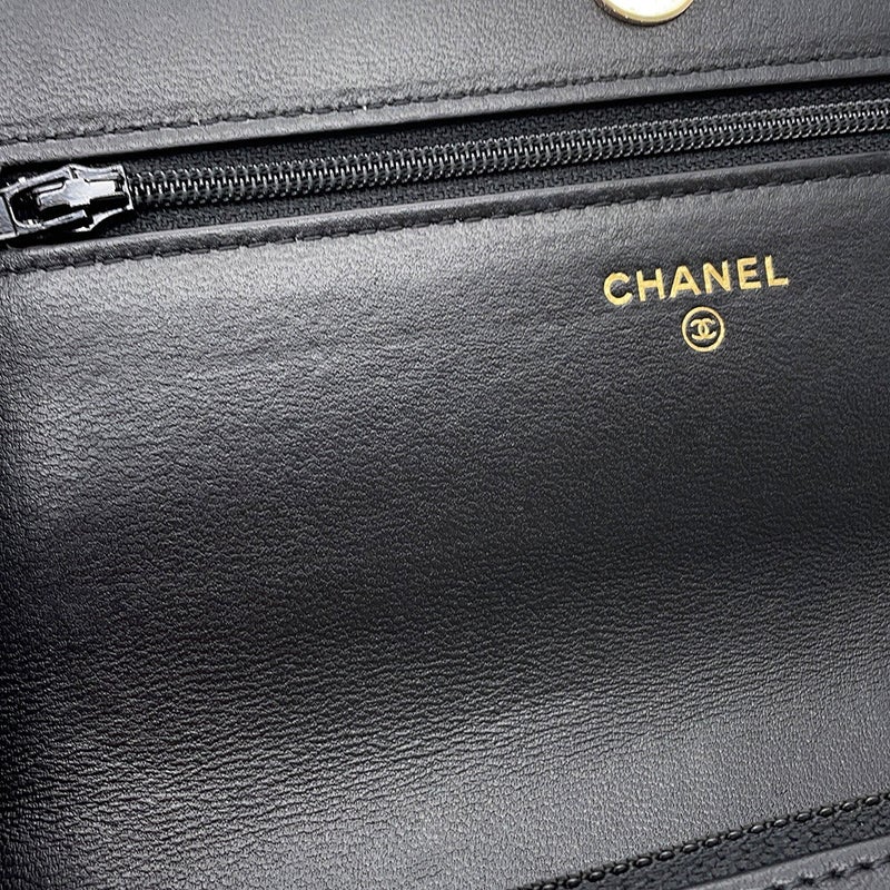 シャネル パールチェーンウォレット マトラッセ ココマーク ラムスキン AP1841 CHANEL 財布 黒
